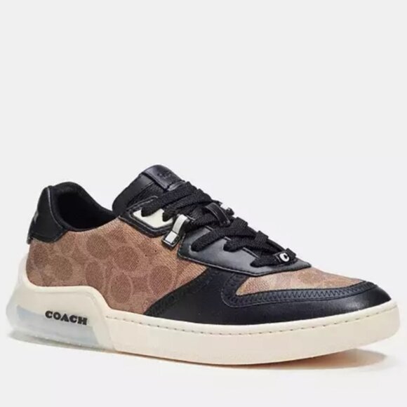 Coach City Sole Monogram Court Sneakers Black and Brown Size 7 - Picture 3 of 12